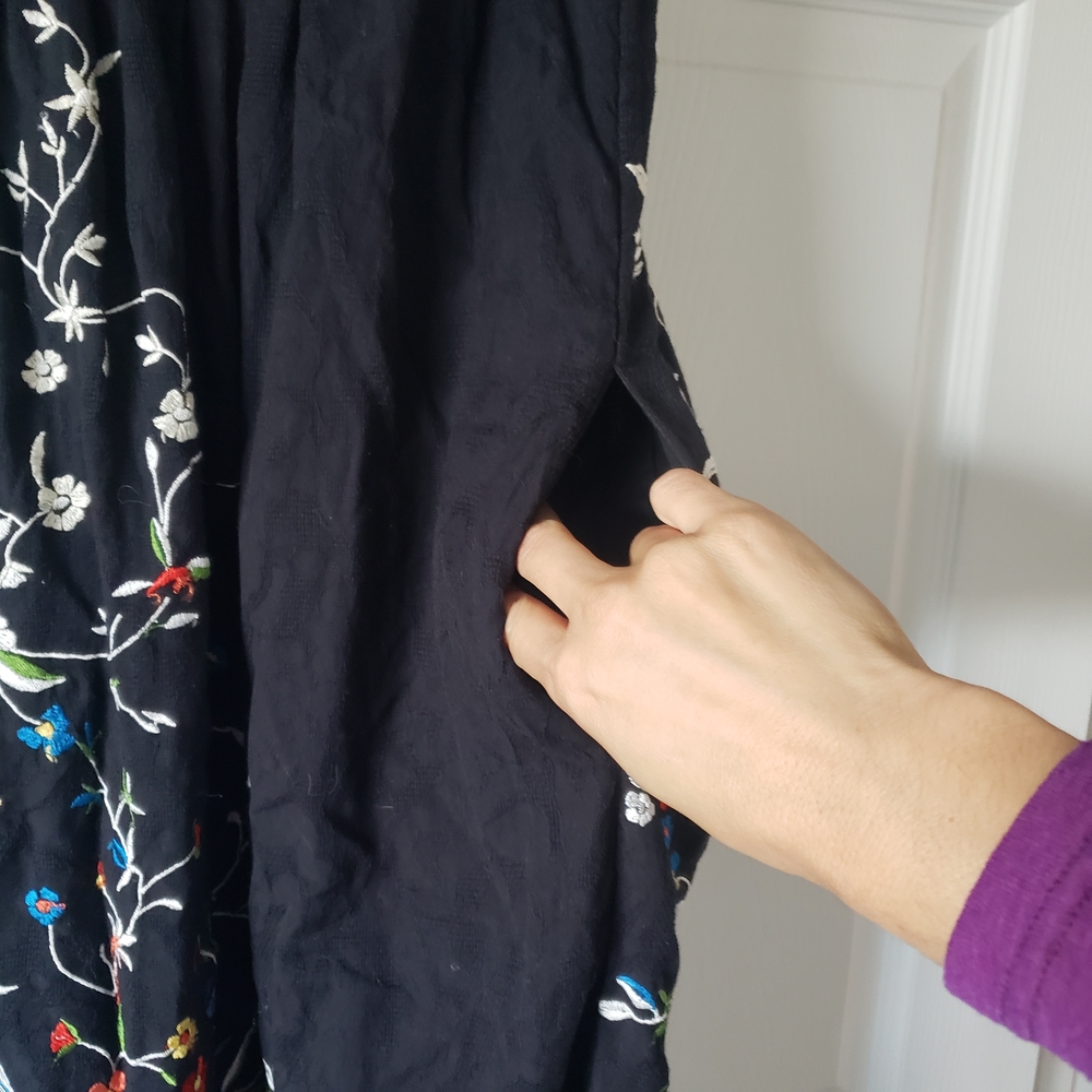 Anthropologie Black Dress with Colorful Floral Embroidery - Picture 8 of 10